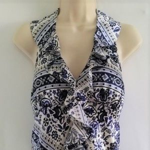 Spense Print Blue and White Halter Top Tunic Small